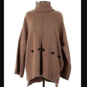 JOSEPH Camel Wool Button Embellished Poncho Sweater Turtleneck Womens Large L